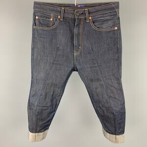 JUNYA WATANABE Size XS Indigo Contrast Stitch Cotton / Linen Cropped Jeans